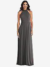 Alt View 2 Thumbnail - Caviar Gray High Neck Halter Backless Maxi Dress