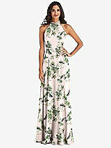 Alt View 1 Thumbnail - Palm Beach Print High Neck Halter Backless Maxi Dress