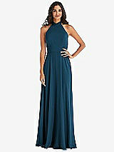 Alt View 1 Thumbnail - Atlantic Blue High Neck Halter Backless Maxi Dress