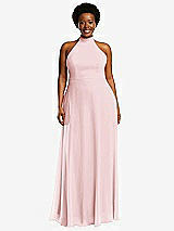 Front View Thumbnail - Ballet Pink High Neck Halter Backless Maxi Dress