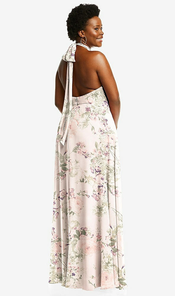 Back View - Blush Garden High Neck Halter Backless Maxi Dress