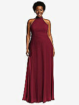 Front View Thumbnail - Burgundy High Neck Halter Backless Maxi Dress