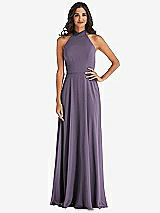 Alt View 1 Thumbnail - Lavender High Neck Halter Backless Maxi Dress