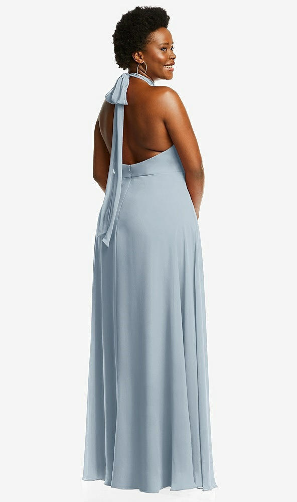 Back View - Mist High Neck Halter Backless Maxi Dress