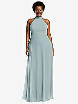 Front View Thumbnail - Morning Sky High Neck Halter Backless Maxi Dress