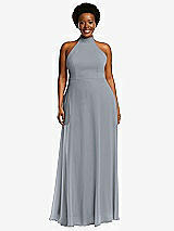 Front View Thumbnail - Platinum High Neck Halter Backless Maxi Dress