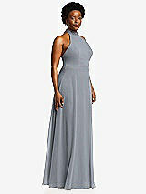 Side View Thumbnail - Platinum High Neck Halter Backless Maxi Dress