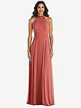 Alt View 2 Thumbnail - Coral Pink High Neck Halter Backless Maxi Dress