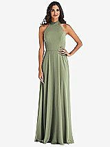 Alt View 1 Thumbnail - Sage High Neck Halter Backless Maxi Dress