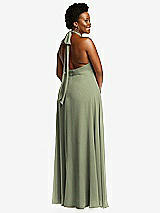 Rear View Thumbnail - Sage High Neck Halter Backless Maxi Dress