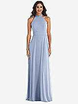 Alt View 2 Thumbnail - Sky Blue High Neck Halter Backless Maxi Dress