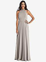 Alt View 1 Thumbnail - Taupe High Neck Halter Backless Maxi Dress