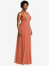 Side View Thumbnail - Terracotta Copper High Neck Halter Backless Maxi Dress