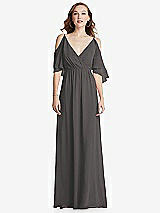 Front View Thumbnail - Caviar Gray Convertible Cold-Shoulder Draped Wrap Maxi Dress