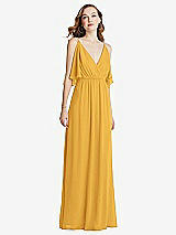 Alt View 3 Thumbnail - NYC Yellow Convertible Cold-Shoulder Draped Wrap Maxi Dress