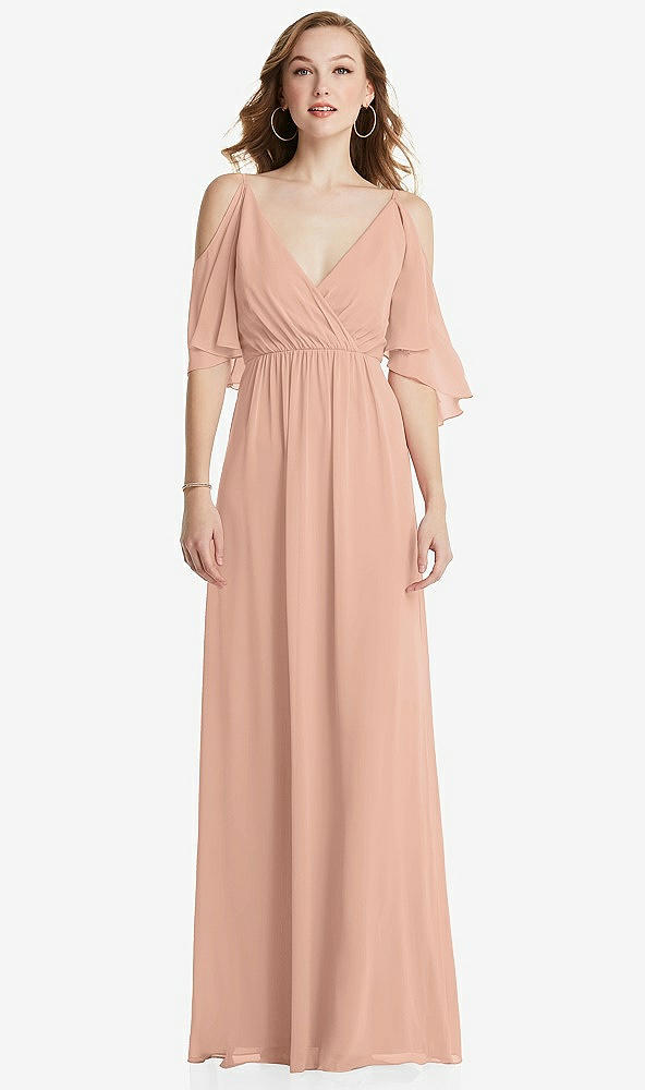 Front View - Pale Peach Convertible Cold-Shoulder Draped Wrap Maxi Dress