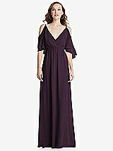 Front View Thumbnail - Aubergine Convertible Cold-Shoulder Draped Wrap Maxi Dress