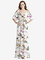 Alt View 1 Thumbnail - Butterfly Botanica Ivory Convertible Cold-Shoulder Draped Wrap Maxi Dress