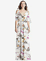 Front View Thumbnail - Butterfly Botanica Ivory Convertible Cold-Shoulder Draped Wrap Maxi Dress