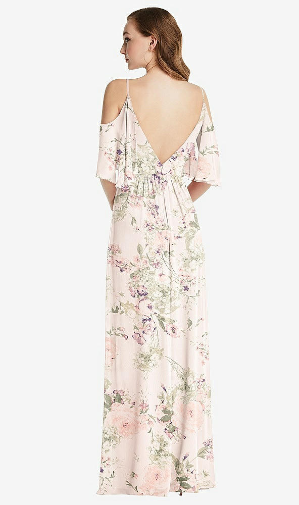 Back View - Blush Garden Convertible Cold-Shoulder Draped Wrap Maxi Dress