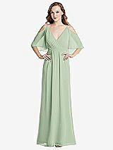 Alt View 1 Thumbnail - Celadon Convertible Cold-Shoulder Draped Wrap Maxi Dress