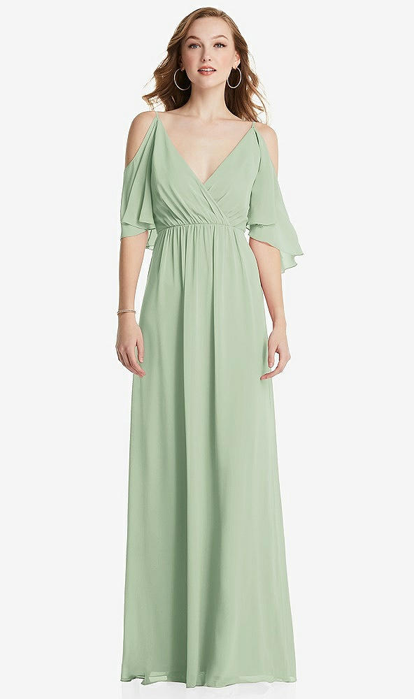 Front View - Celadon Convertible Cold-Shoulder Draped Wrap Maxi Dress