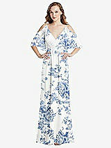 Alt View 1 Thumbnail - Cottage Rose Dusk Blue Convertible Cold-Shoulder Draped Wrap Maxi Dress