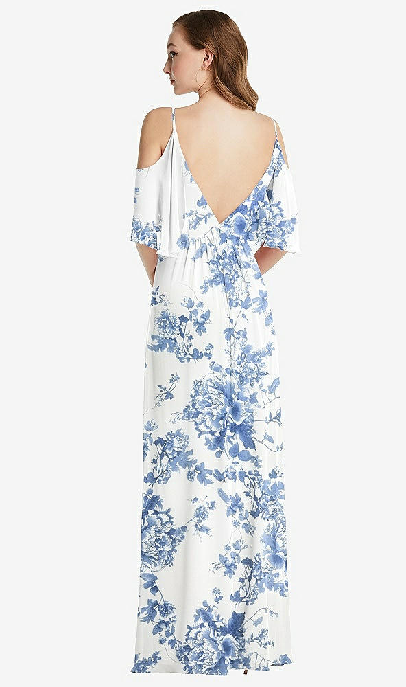 Back View - Cottage Rose Dusk Blue Convertible Cold-Shoulder Draped Wrap Maxi Dress