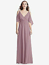 Front View Thumbnail - Dusty Rose Convertible Cold-Shoulder Draped Wrap Maxi Dress