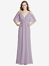 Alt View 1 Thumbnail - Lilac Haze Convertible Cold-Shoulder Draped Wrap Maxi Dress