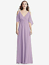 Front View Thumbnail - Pale Purple Convertible Cold-Shoulder Draped Wrap Maxi Dress