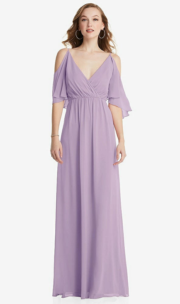 Front View - Pale Purple Convertible Cold-Shoulder Draped Wrap Maxi Dress