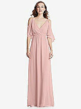 Front View Thumbnail - Rose - PANTONE Rose Quartz Convertible Cold-Shoulder Draped Wrap Maxi Dress
