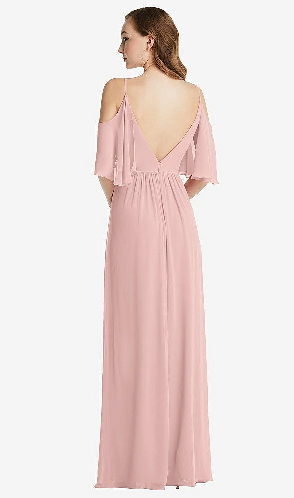 Back View - Rose - PANTONE Rose Quartz Convertible Cold-Shoulder Draped Wrap Maxi Dress