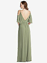 Rear View Thumbnail - Sage Convertible Cold-Shoulder Draped Wrap Maxi Dress