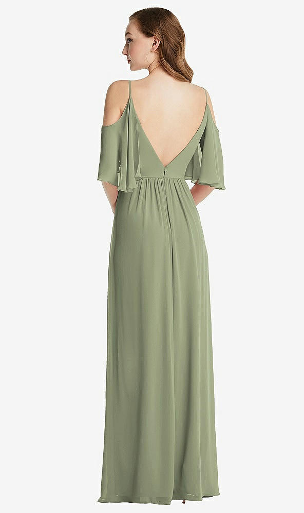 Back View - Sage Convertible Cold-Shoulder Draped Wrap Maxi Dress