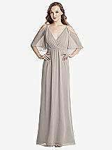 Alt View 1 Thumbnail - Taupe Convertible Cold-Shoulder Draped Wrap Maxi Dress