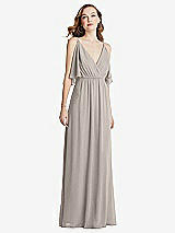 Alt View 3 Thumbnail - Taupe Convertible Cold-Shoulder Draped Wrap Maxi Dress