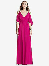 Front View Thumbnail - Think Pink Convertible Cold-Shoulder Draped Wrap Maxi Dress