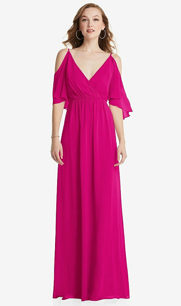 Front View - Think Pink Convertible Cold-Shoulder Draped Wrap Maxi Dress