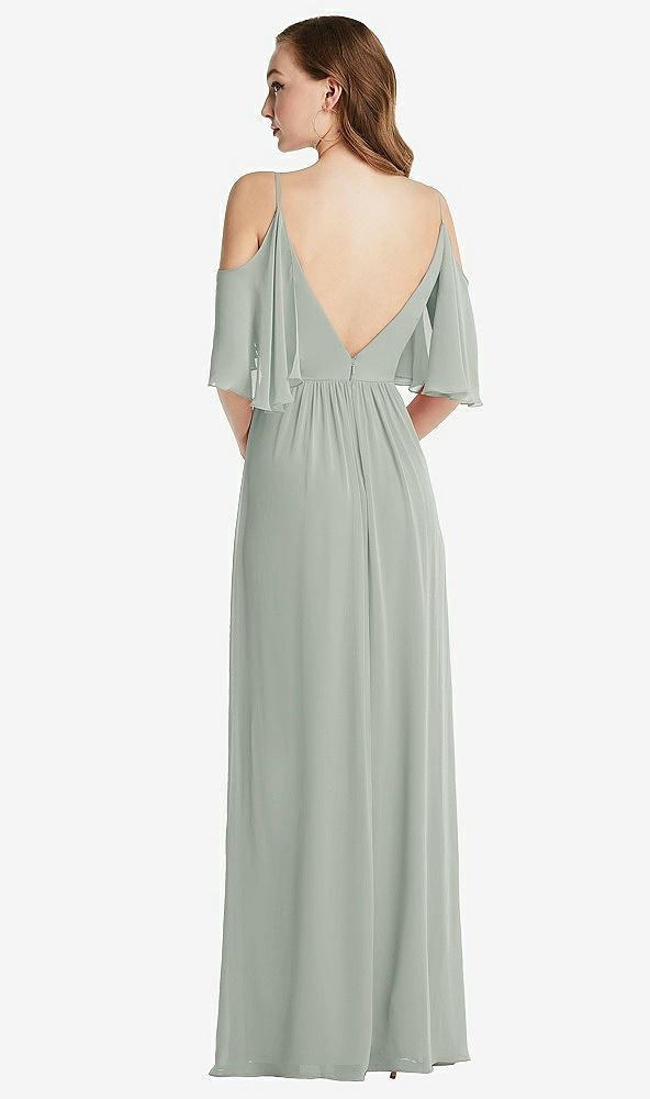 Back View - Willow Green Convertible Cold-Shoulder Draped Wrap Maxi Dress