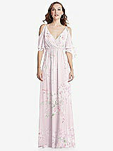 Front View Thumbnail - Watercolor Print Convertible Cold-Shoulder Draped Wrap Maxi Dress