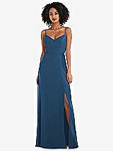 Front View Thumbnail - Dusk Blue Tie-Back Cutout Maxi Dress with Front Slit