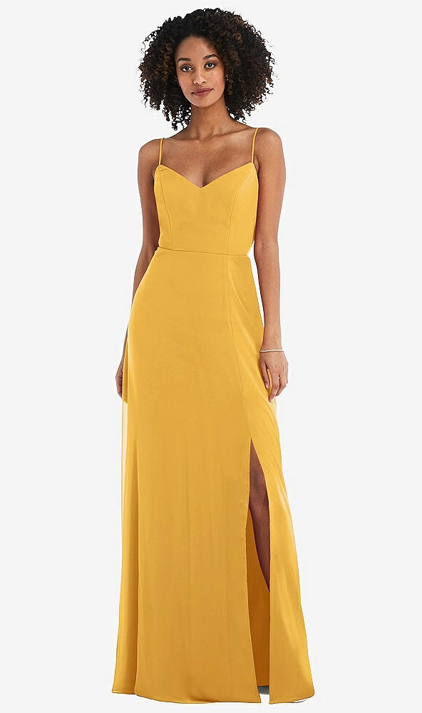 Front View - NYC Yellow Tie-Back Cutout Maxi Dress with Front Slit