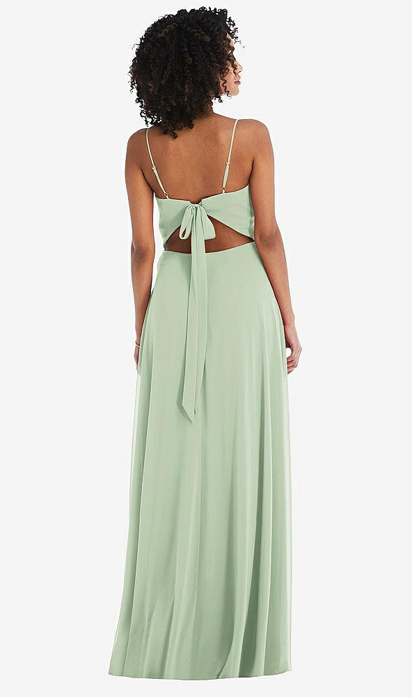 Back View - Celadon Tie-Back Cutout Maxi Dress with Front Slit