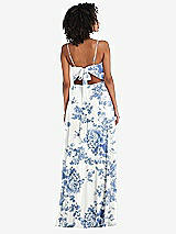 Rear View Thumbnail - Cottage Rose Dusk Blue Tie-Back Cutout Maxi Dress with Front Slit