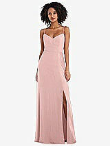 Front View Thumbnail - Rose - PANTONE Rose Quartz Tie-Back Cutout Maxi Dress with Front Slit