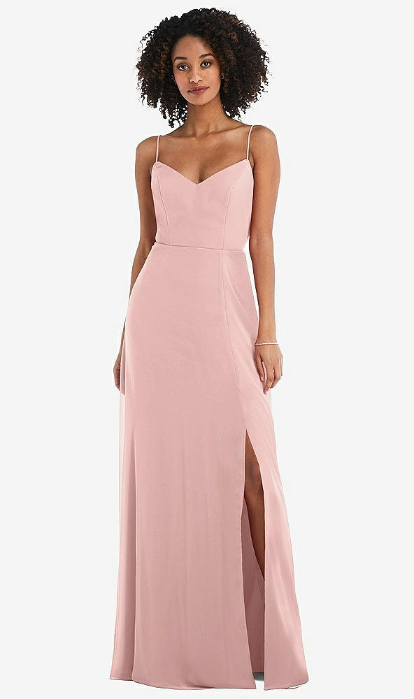 Front View - Rose - PANTONE Rose Quartz Tie-Back Cutout Maxi Dress with Front Slit