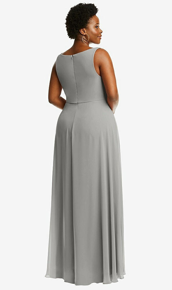 Back View - Chelsea Gray Deep V-Neck Chiffon Maxi Dress