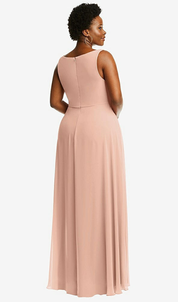 Back View - Pale Peach Deep V-Neck Chiffon Maxi Dress